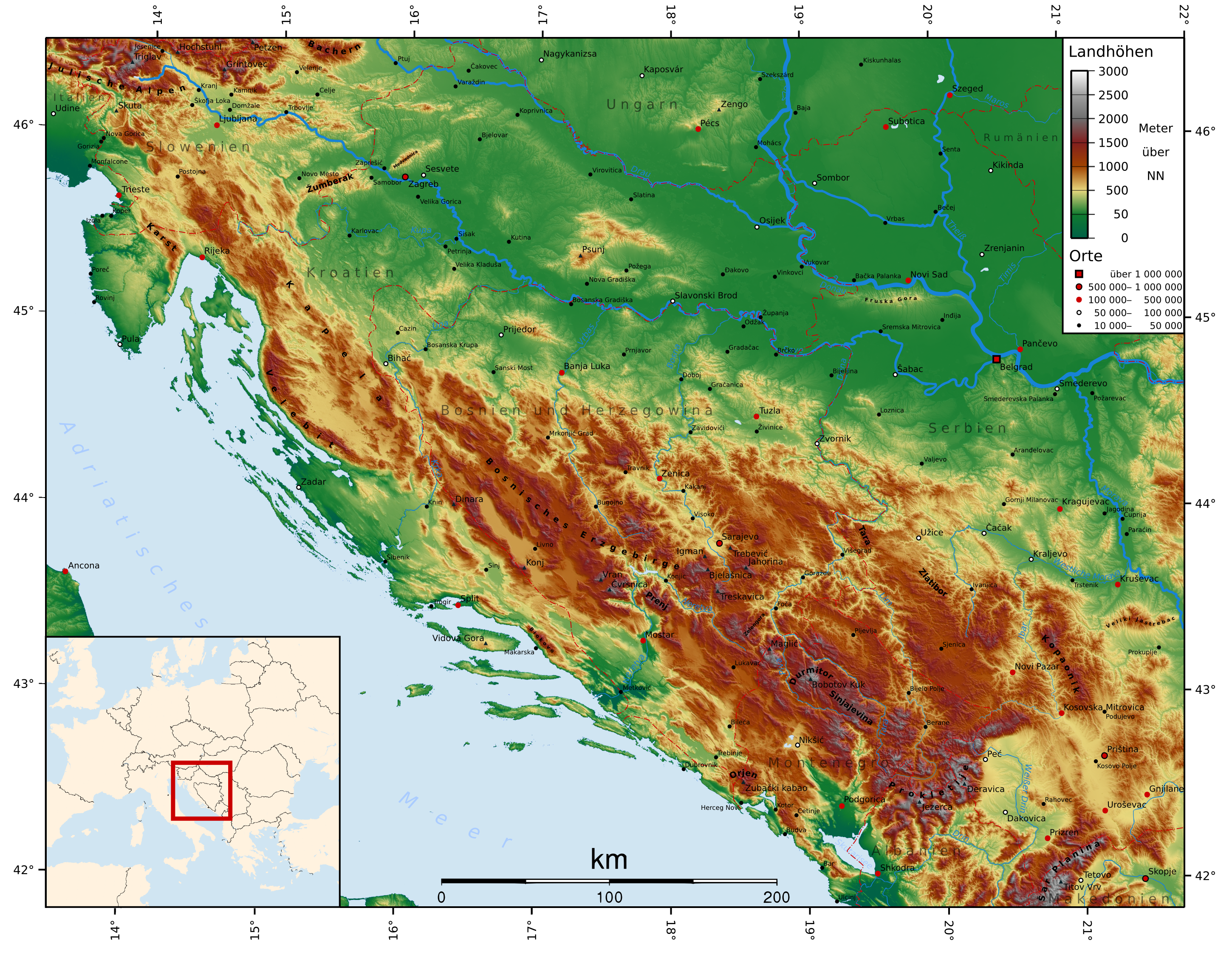 Карта Черногории