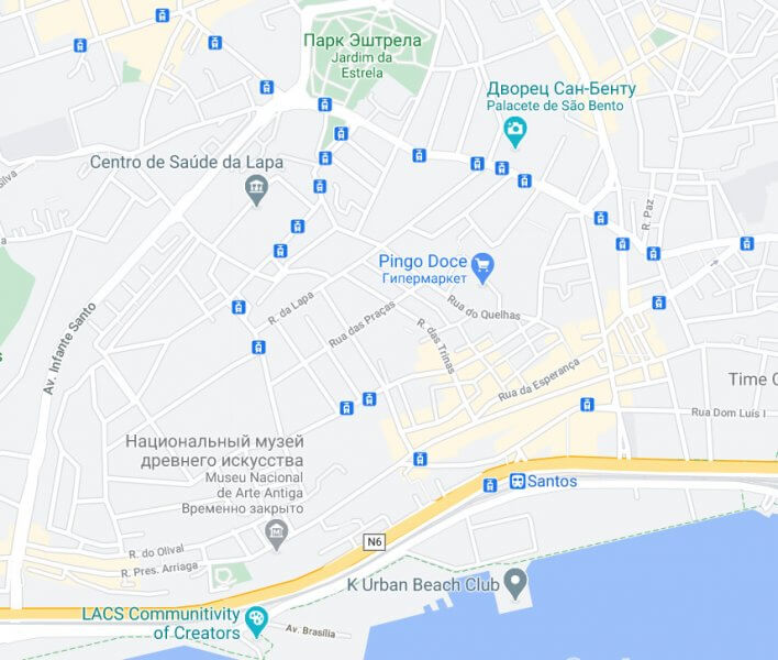 Карта Лиссабона, район Лапа