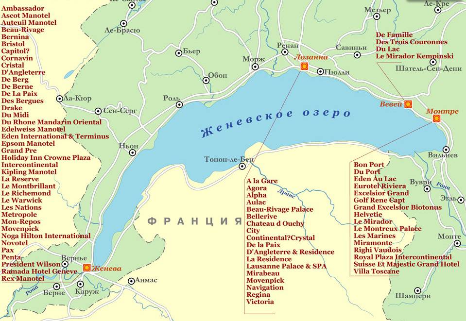 Женевское озеро на карте