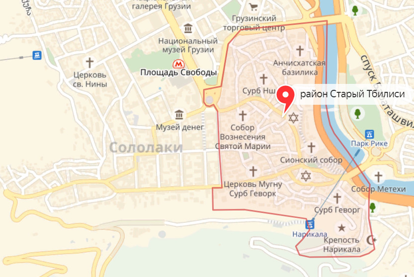 Карта Тбилиси - районы Слололаки и Старый город