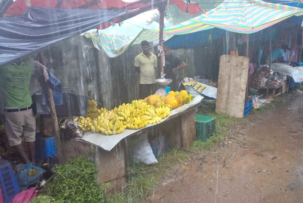 Льет дождь на рынке Хиккадуве