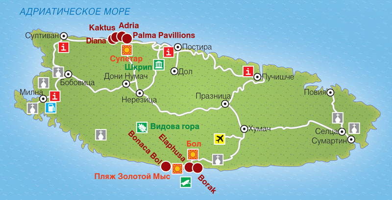 Карта острова Брач
