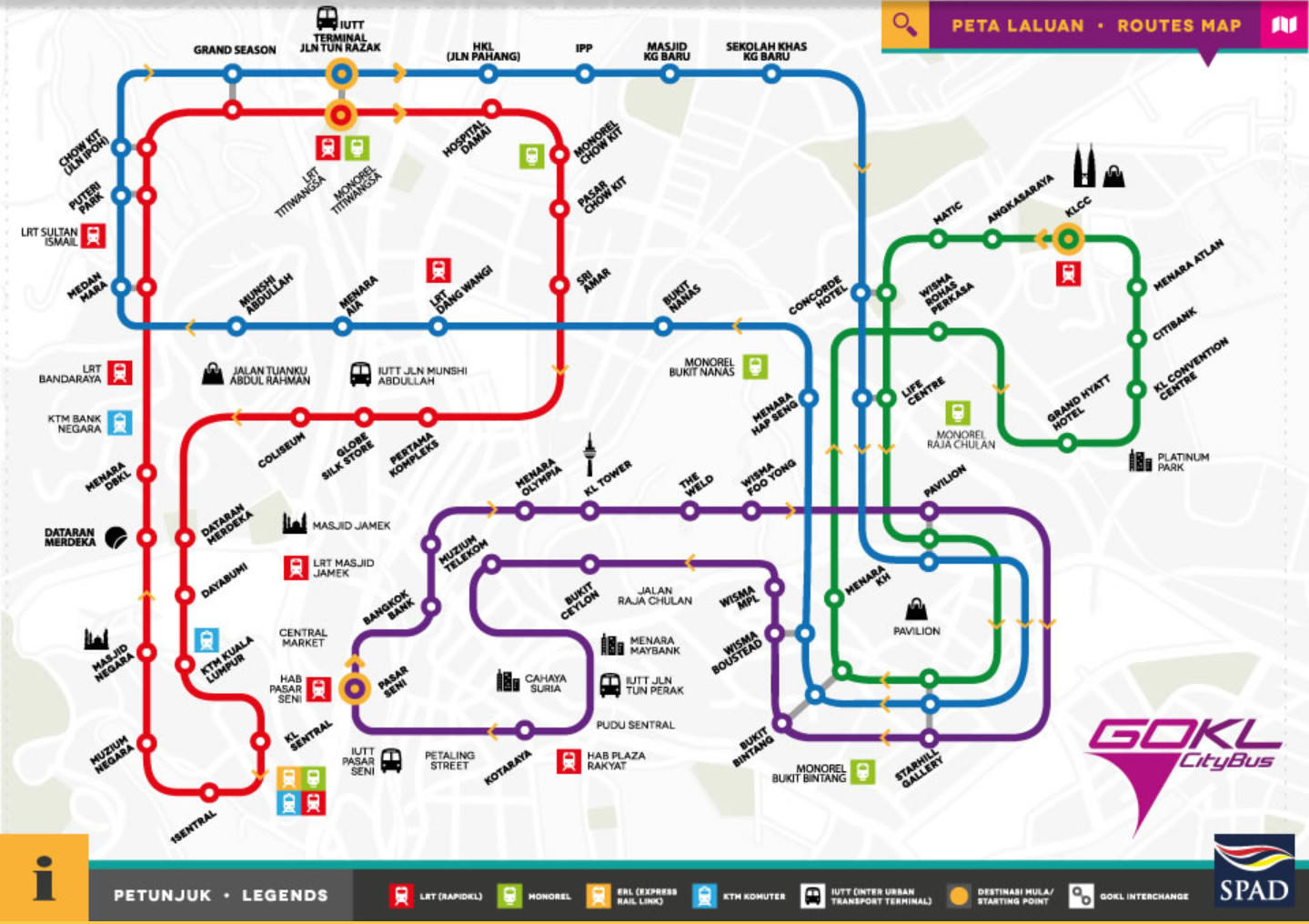 Схема движения бесплатных автобусов в Куала-Лумпуре