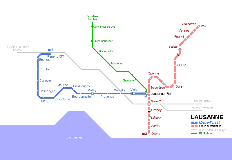 Карта метро Лозанны