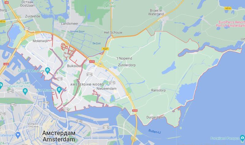 Север Амстердама на карте