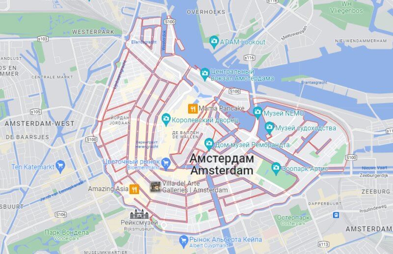 Центр Амстердама на карте