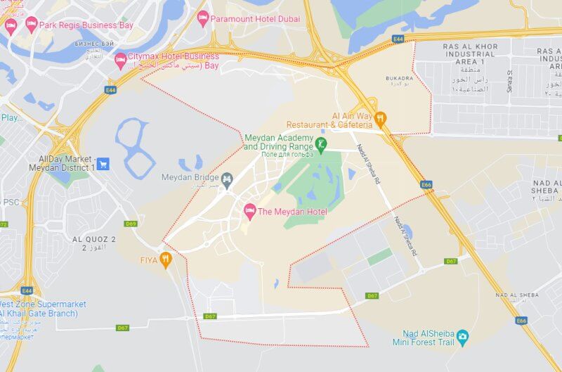 Район Nad Al Sheba 1 в Дубае на карте города