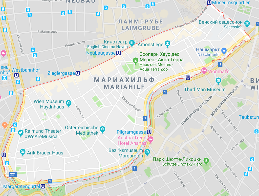 Район Мариахильф на карте