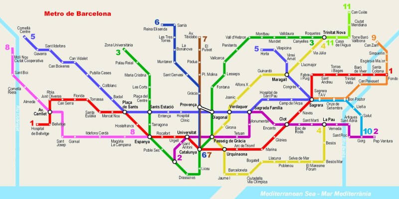 Схема метро в Барселоне