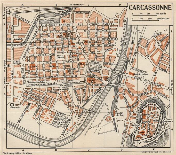 Карта старого города Каркассон, Франция