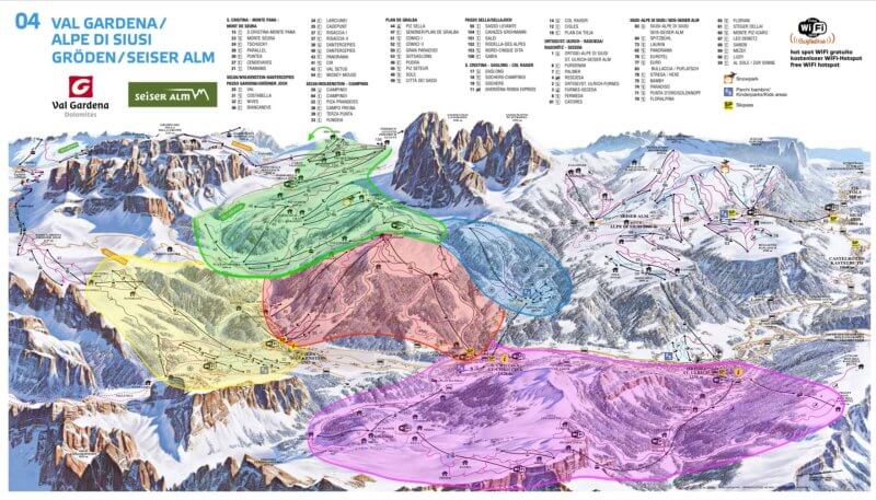 Карта трасс Валь-Гардены по цветам