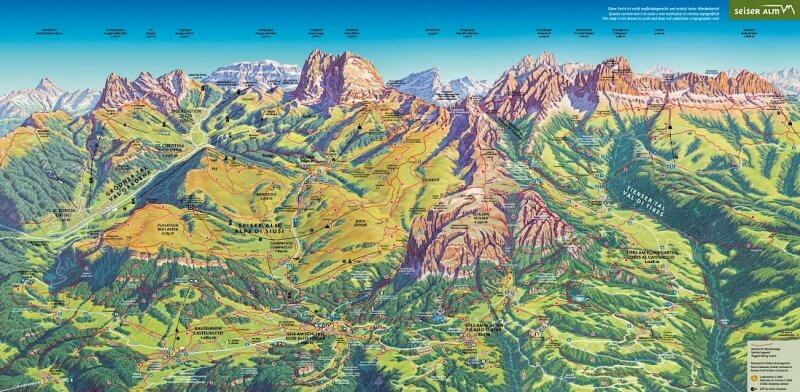 Маршрут для прогулок на плато Alpe di Siusi Хайкинг на Alpe di Siusi - карта маршрутов